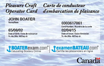 Illustration of a Canada boater card, Ontario boating license concept. 