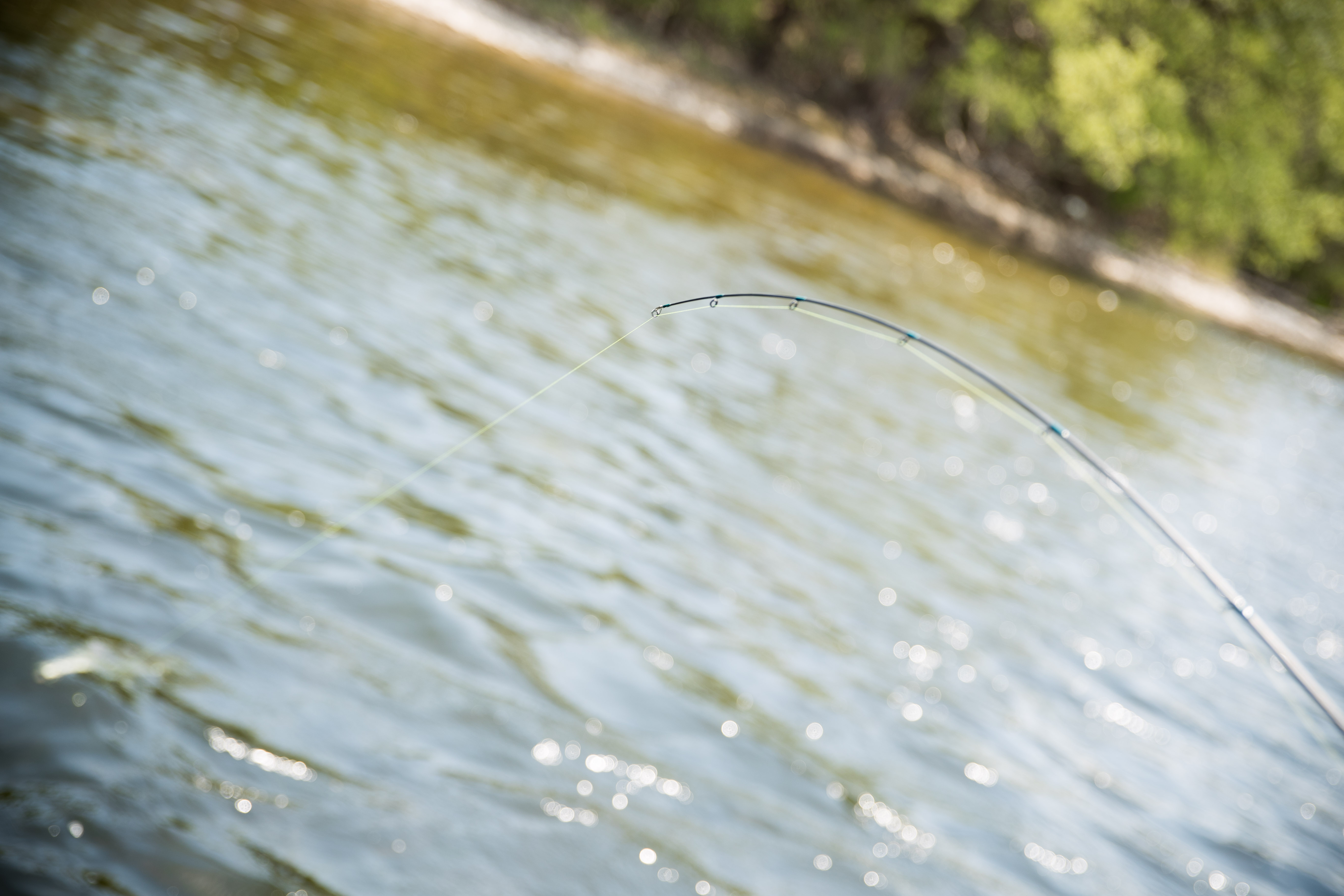 A fishing rod over the water. 