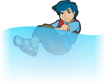 Illustration of a person shivering in the water, hypothermia symptoms concept. 