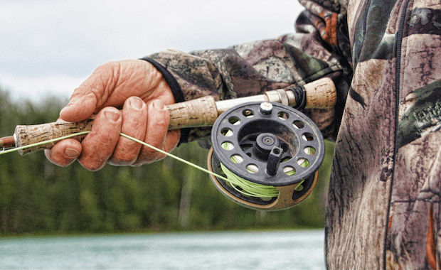 Close-up of a fly fishing reel. 