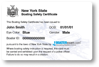 Illustration of the New York State boater education card. 